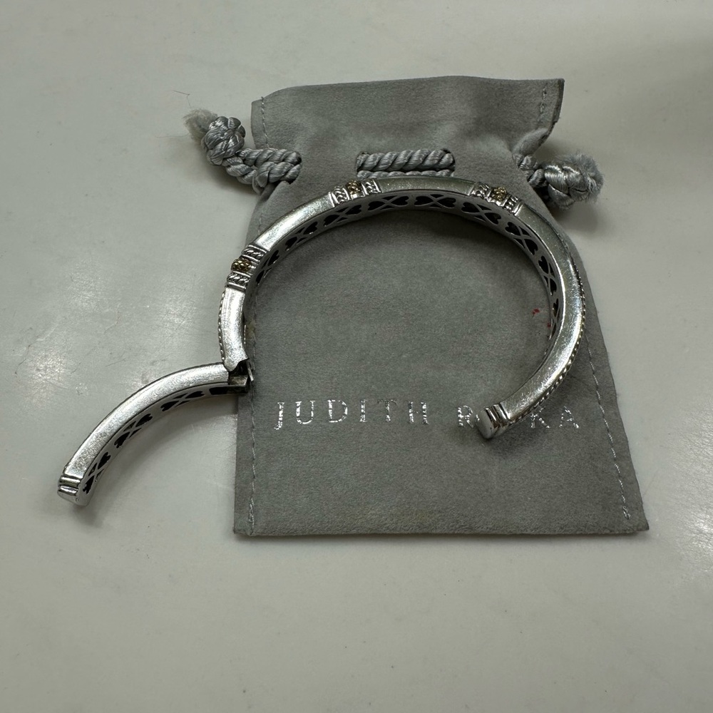 Judith Ripka JR TWO Narrow Pia Diamond Hinged Cuff Bracelet- Gold Silver - Picture 6 of 8